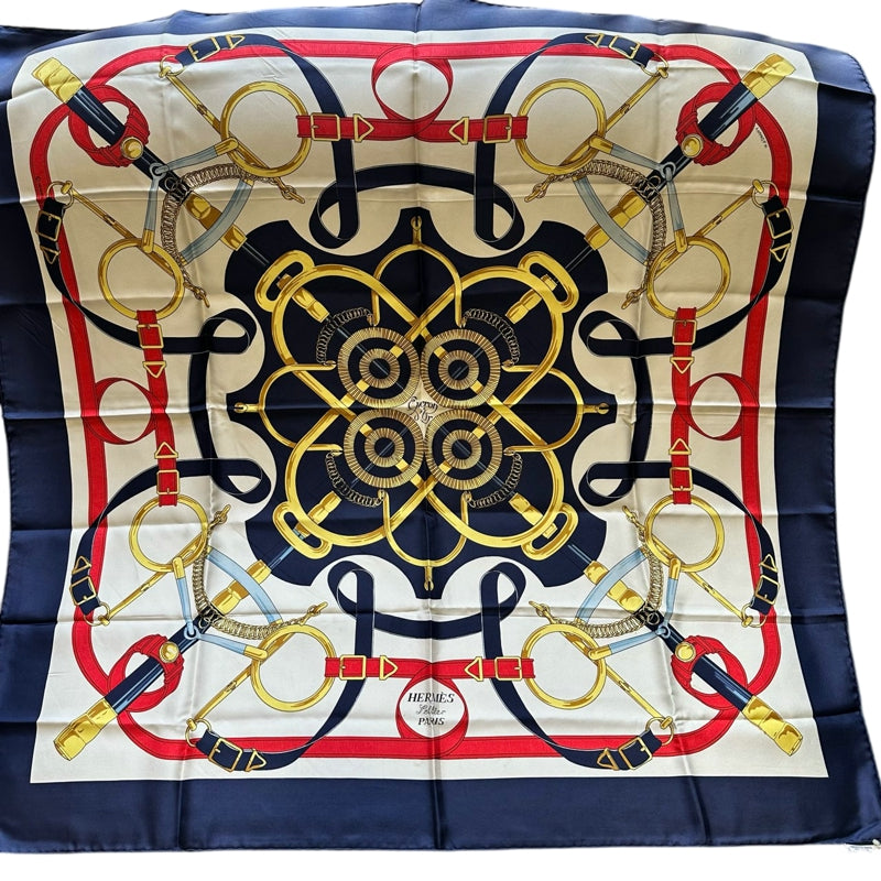 HERMES Carré 90 Silk Scarf, Navy & White Tone, with Tag