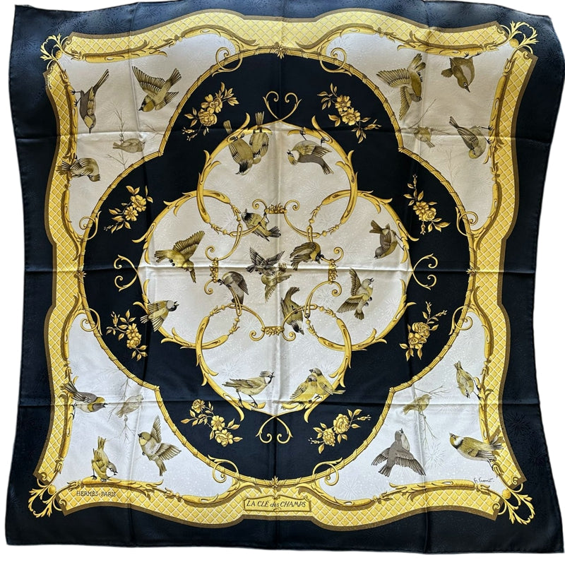 HERMES Carre 90 Silk Scarf Black With Tag Stain