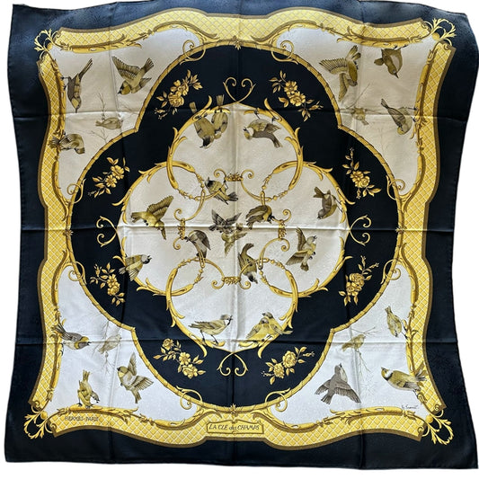 HERMES Carre 90 Silk Scarf Black With Tag Stain