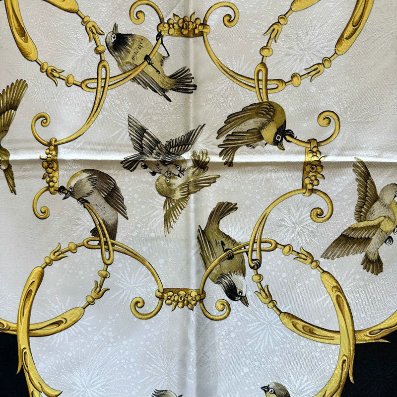 HERMES Carre 90 Silk Scarf Black With Tag Stain