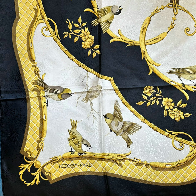 HERMES Carre 90 Silk Scarf Black With Tag Stain