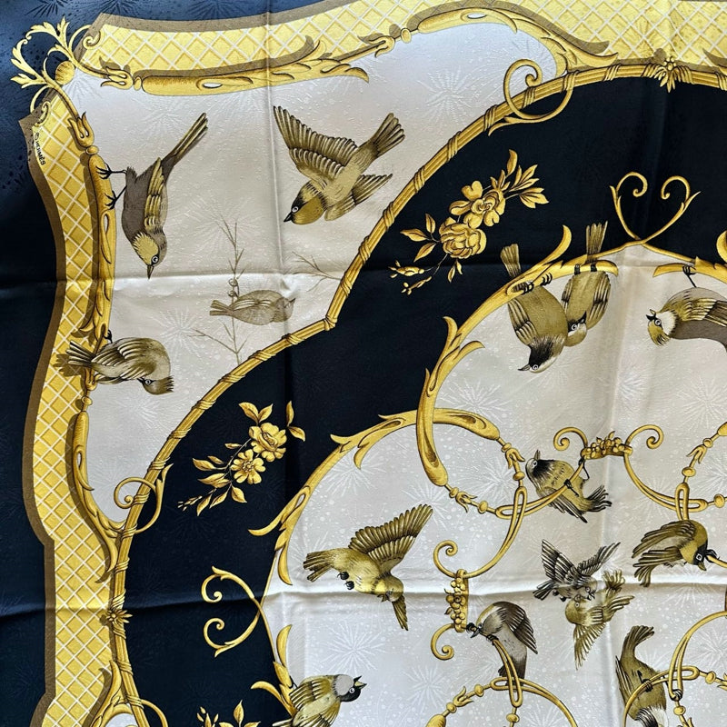 HERMES Carre 90 Silk Scarf Black With Tag Stain
