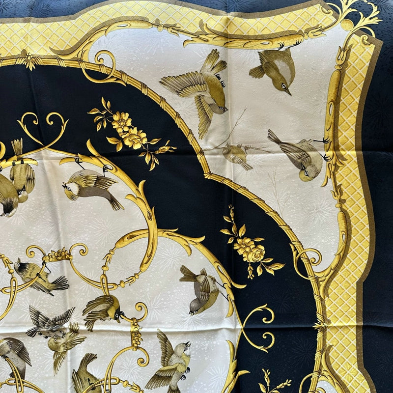 HERMES Carre 90 Silk Scarf Black With Tag Stain