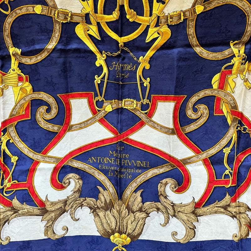 HERMES Carre 90 Silk Scarf Navy With Tag Stain