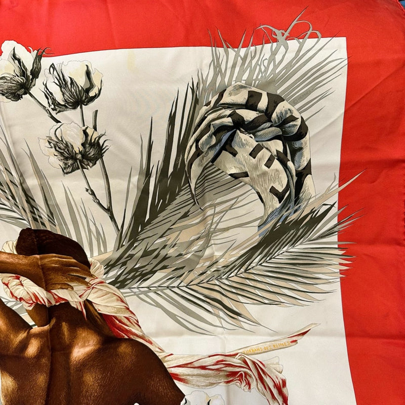 HERMES silk scarf, feather pattern, red, with tag