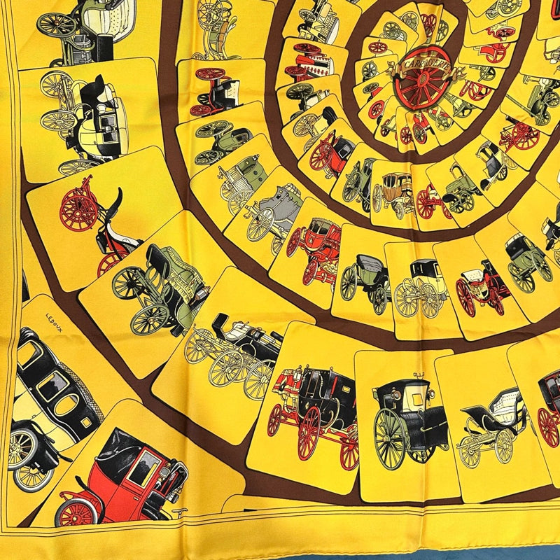HERMES Carre 90 Silk Scarf Yellow Stain