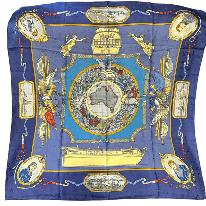 HERMES Scarf, Blue Tone, With Tag