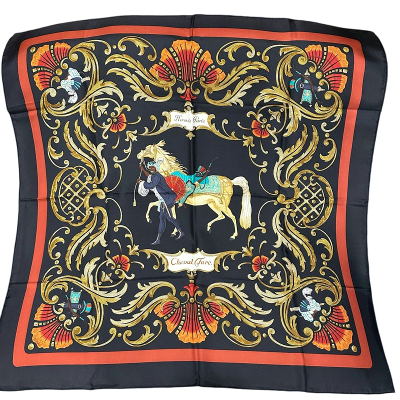 HERMES Carré 90 Cheval Turc, Black Tone, with box