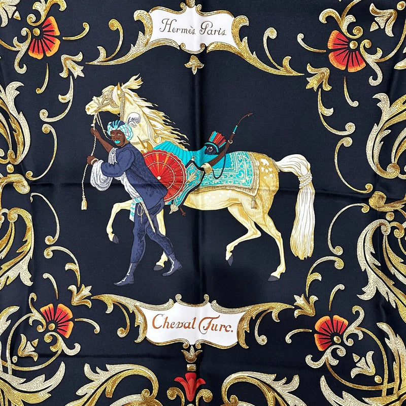 HERMES Carré 90 Cheval Turc, Black Tone, with box