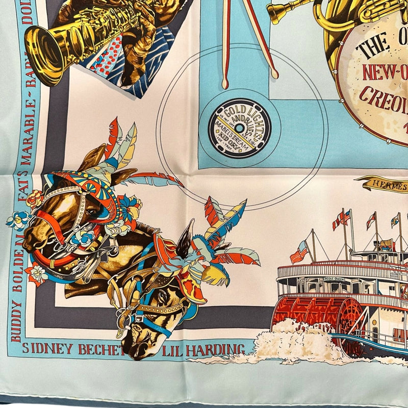 HERMES Scarf, Horse Pattern, Blue Tone, with tag and box
