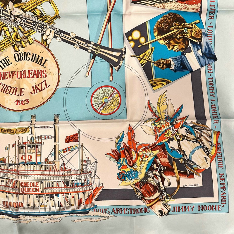 HERMES Scarf, Horse Pattern, Blue Tone, with tag and box