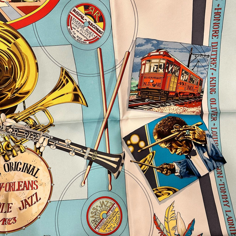 HERMES Scarf, Horse Pattern, Blue Tone, with tag and box