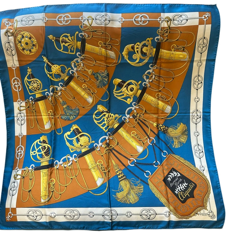 HERMES Carre 90 Silk Scarf Blue With Box