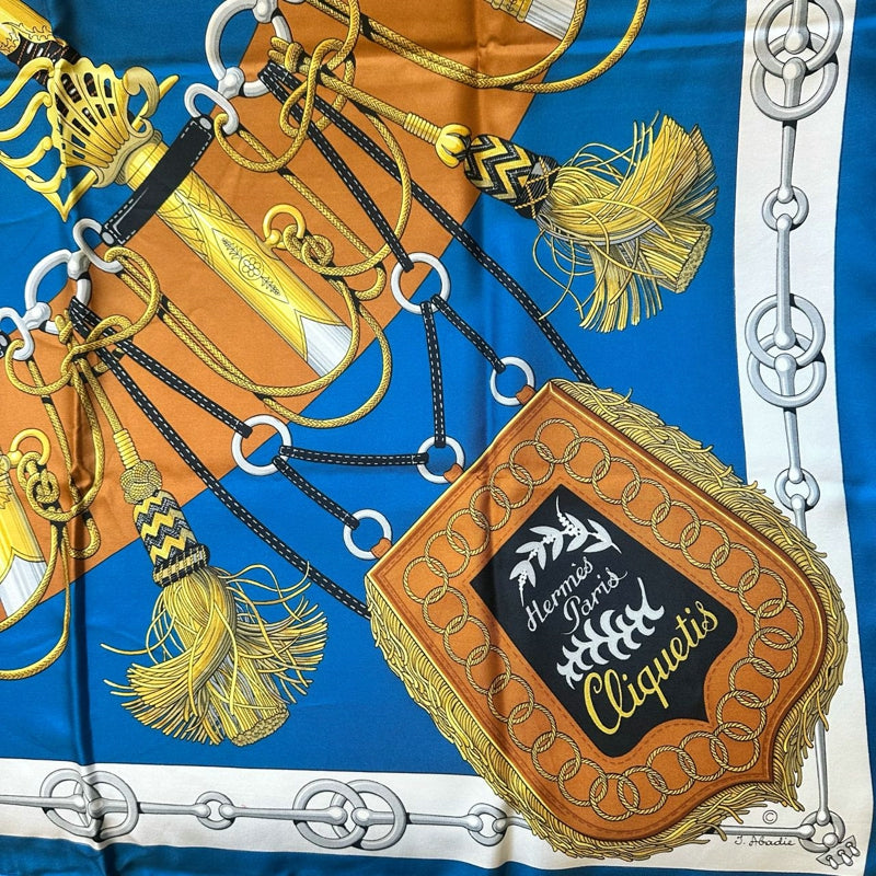HERMES Carre 90 Silk Scarf Blue With Box