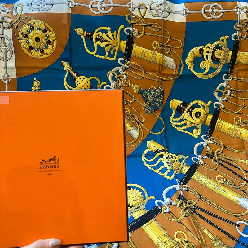 HERMES Carre 90 Silk Scarf Blue With Box