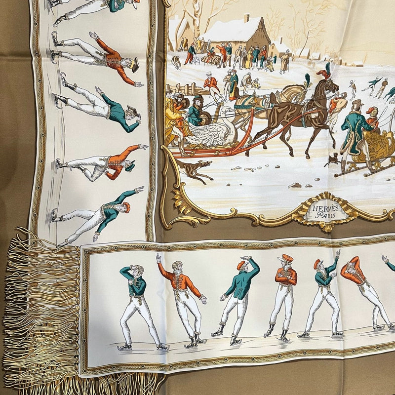 HERMES SCARF, BEIGE TONE, CARRE 90, WITH TAG
