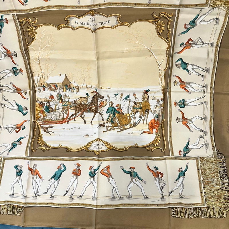 HERMES SCARF, BEIGE TONE, CARRE 90, WITH TAG