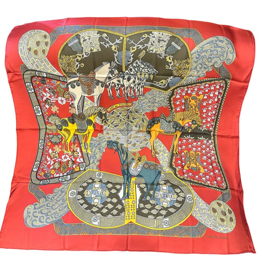 HERMES SCARF, BORDEAUX TONE, WITH TAG & POUCH