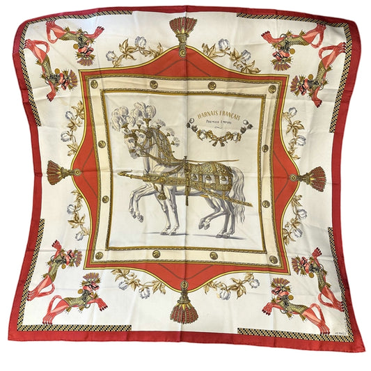 HERMES silk scarf, horse pattern, red, with tag