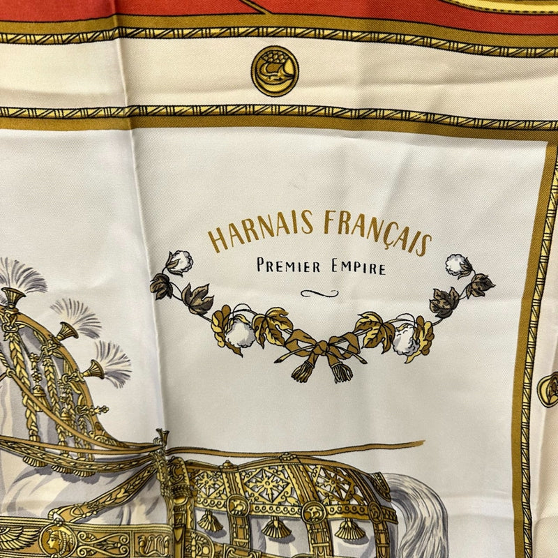 HERMES silk scarf, horse pattern, red, with tag