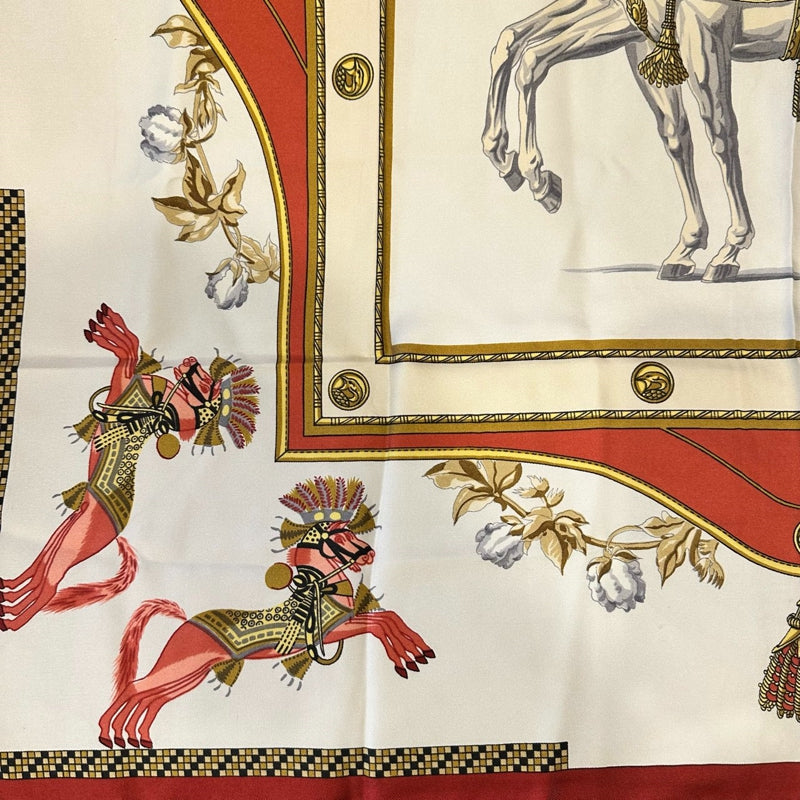 HERMES silk scarf, horse pattern, red, with tag