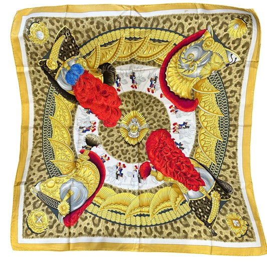 HERMES yellow silk scarf, noble headdress leopard pattern, no care label