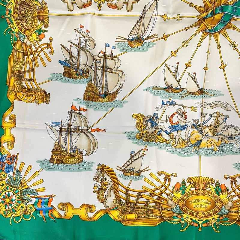 HERMES Carre 90 Silk Scarf Green With Tag Stain