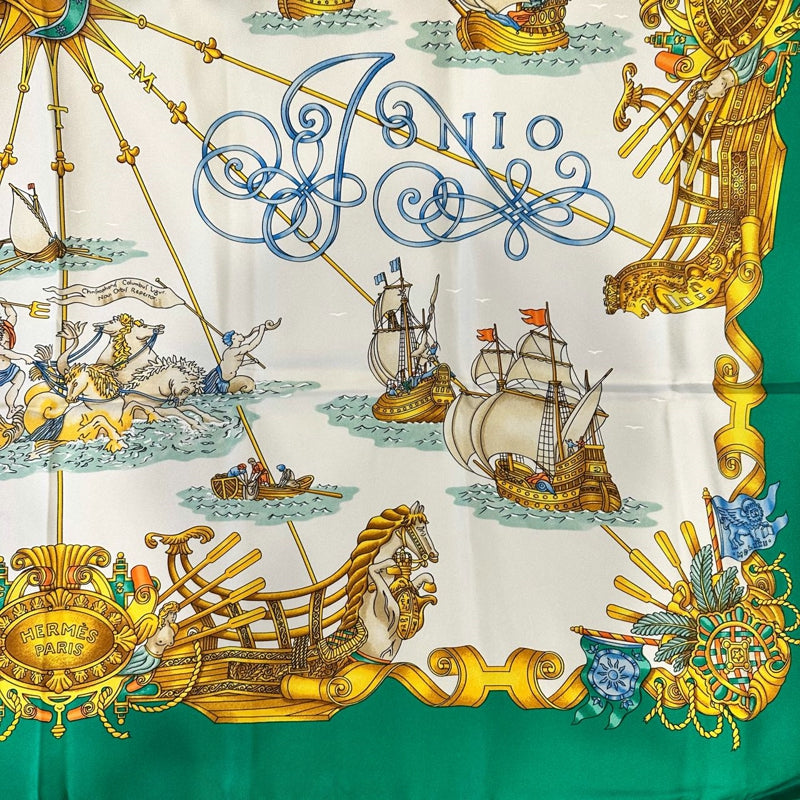HERMES Carre 90 Silk Scarf Green With Tag Stain