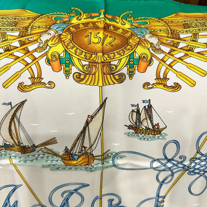 HERMES Carre 90 Silk Scarf Green With Tag Stain