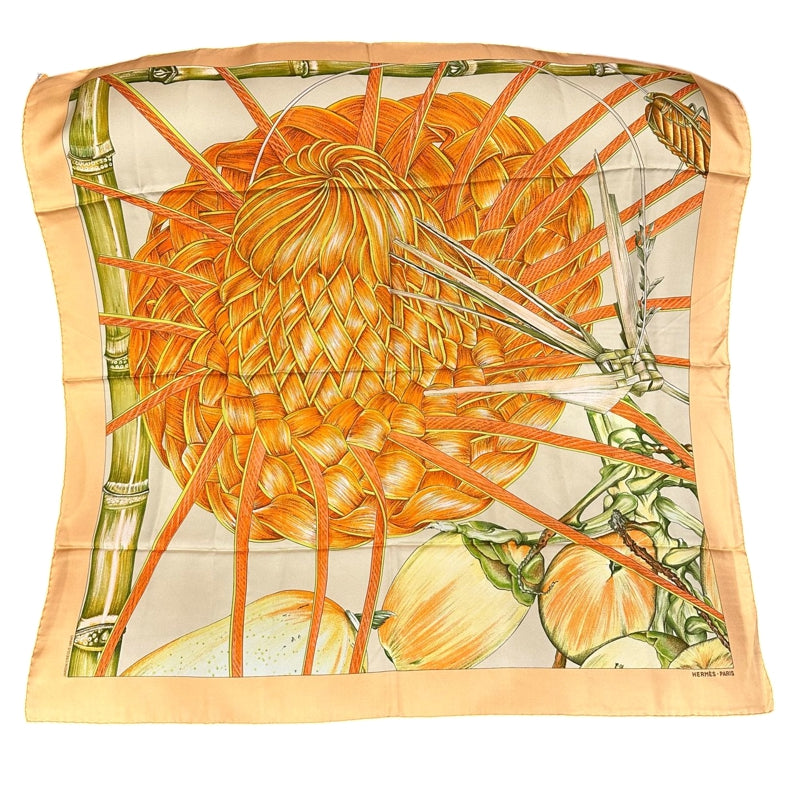 HERMES Carre 90 Silk Scarf Orange With Tag Stain