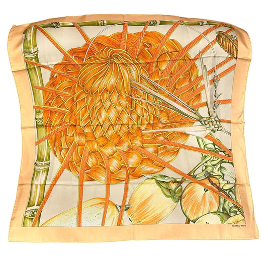HERMES Carre 90 Silk Scarf Orange With Tag Stain