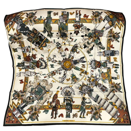 HERMES Carre 90 Silk Scarf Black With Tag Stain