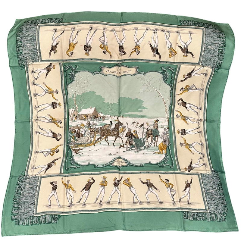 HERMES Carre 90 Silk Scarf Green With Box