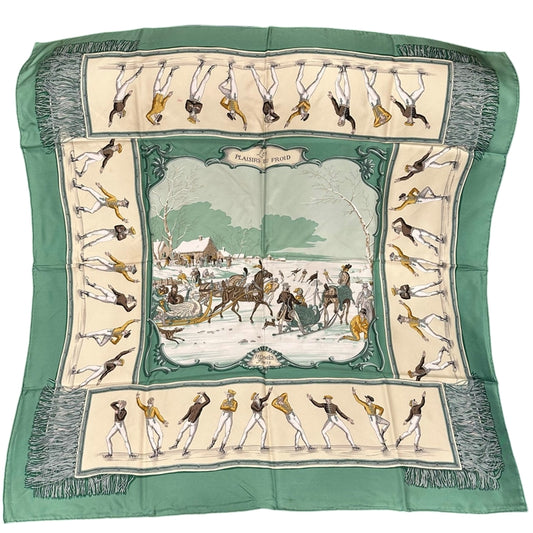 HERMES Carre 90 Silk Scarf Green With Box