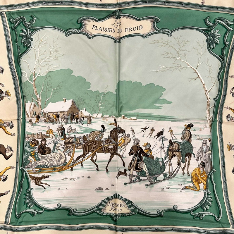 HERMES Carre 90 Silk Scarf Green With Box