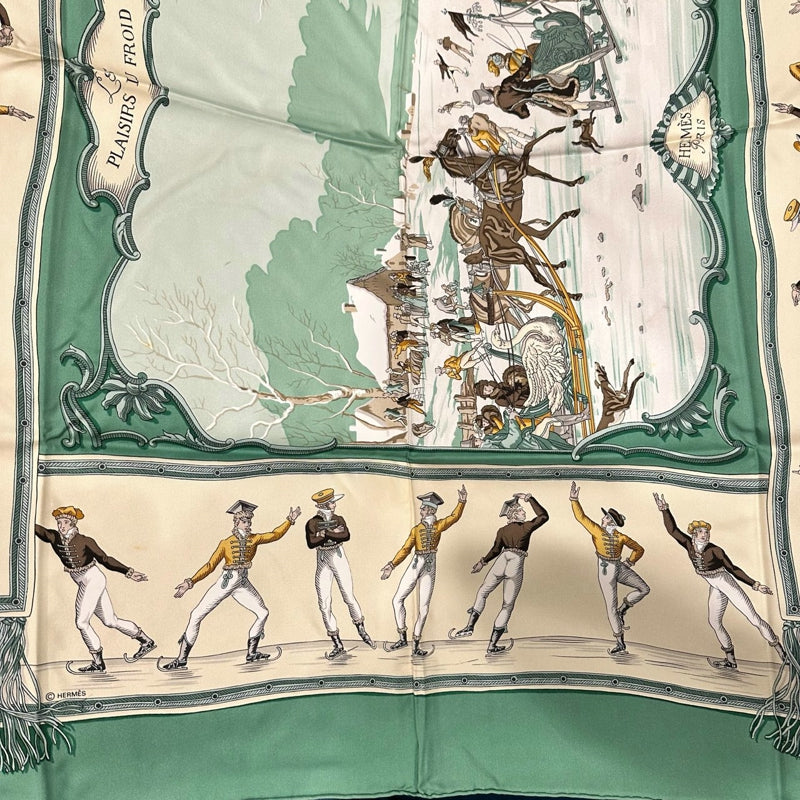 HERMES Carre 90 Silk Scarf Green With Box