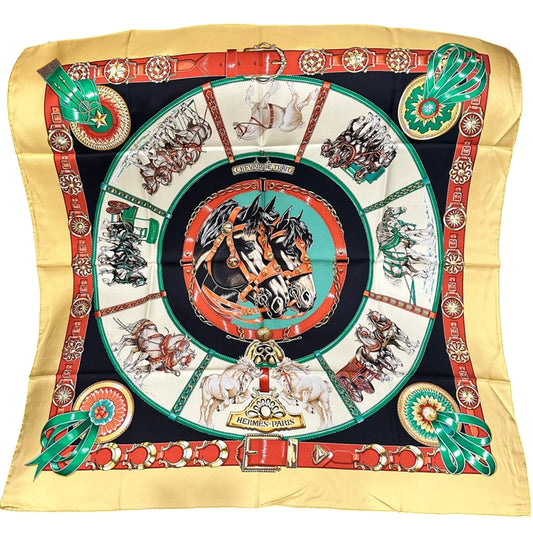 HERMES Carre 90 Silk Scarf Yellow With Box
