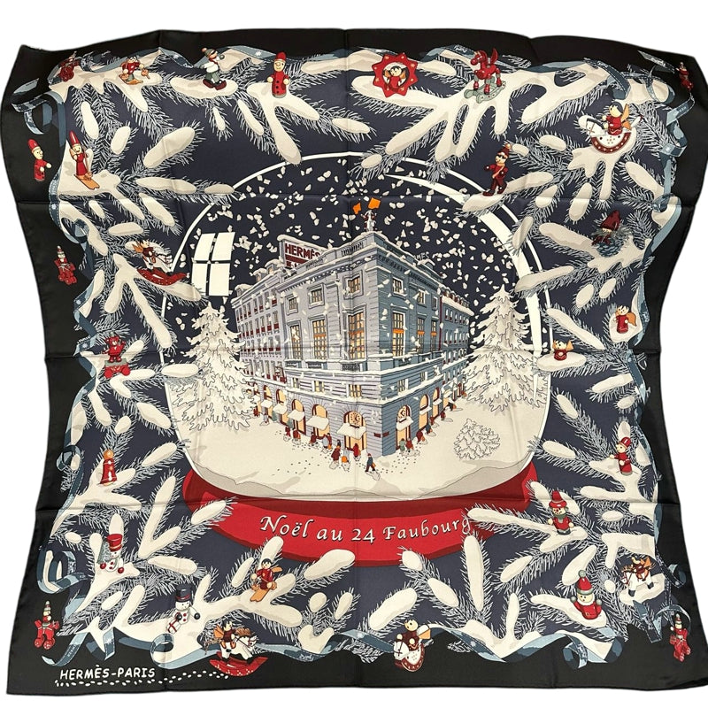 HERMES Carre 90 Silk Scarf Navy With Box