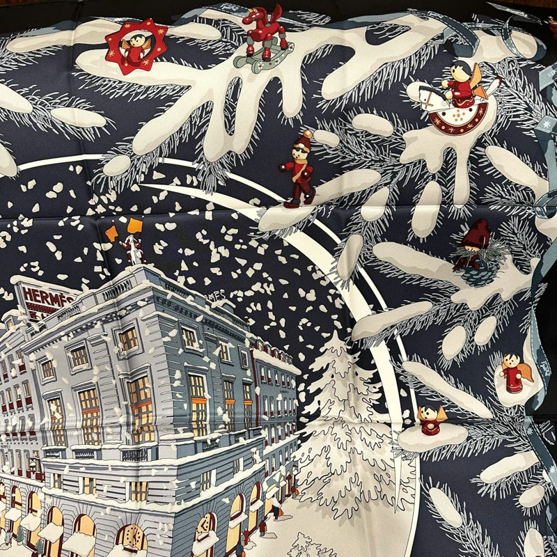 HERMES Carre 90 Silk Scarf Navy With Box