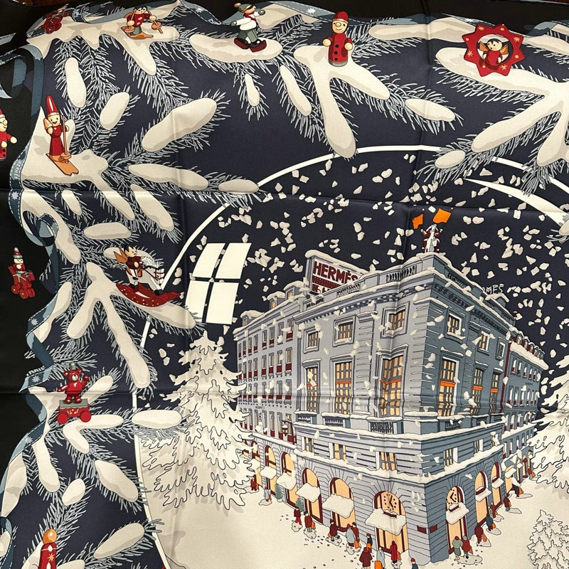 HERMES Carre 90 Silk Scarf Navy With Box