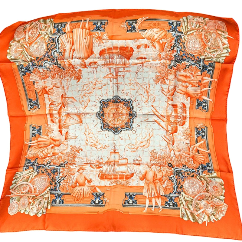 HERMES Carre 90 Silk Scarf Orange With Box