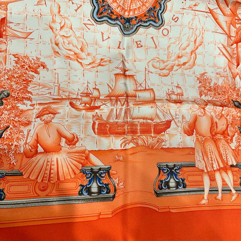 HERMES Carre 90 Silk Scarf Orange With Box
