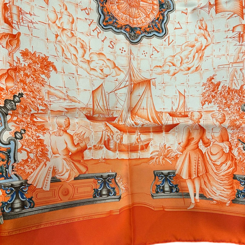 HERMES Carre 90 Silk Scarf Orange With Box