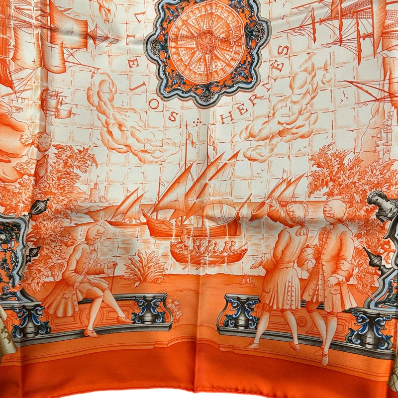 HERMES Carre 90 Silk Scarf Orange With Box