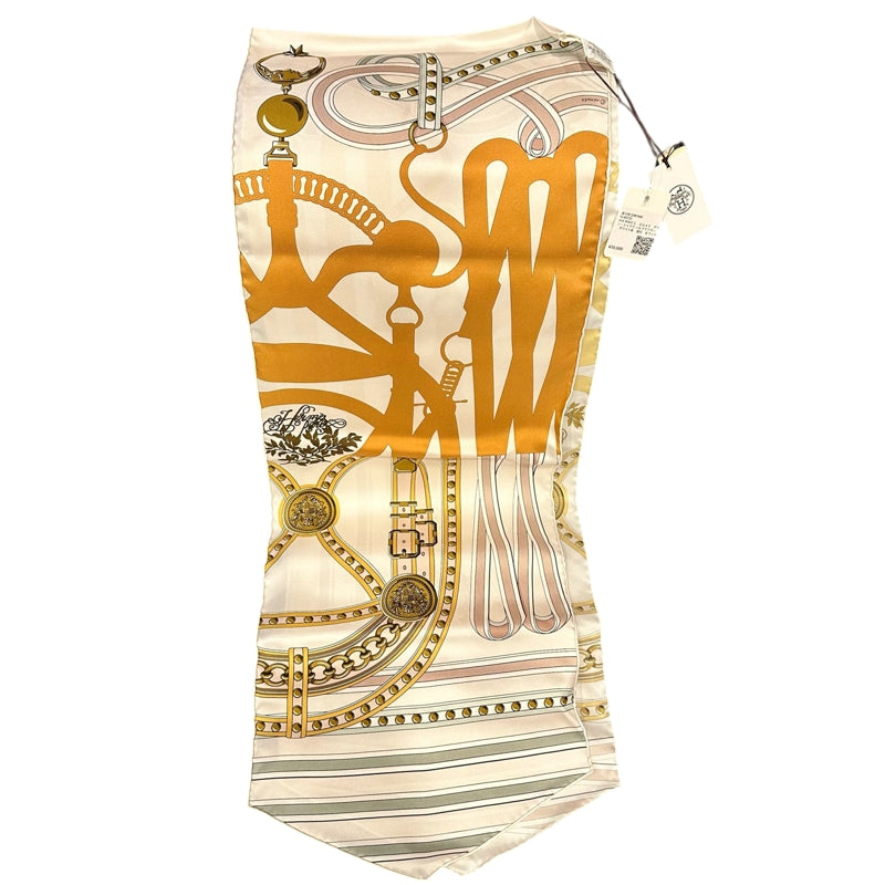 HERMES Grand Toula Silk Scarf, White Tone, With Box