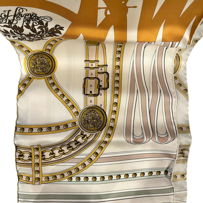 HERMES Grand Toula Silk Scarf, White Tone, With Box