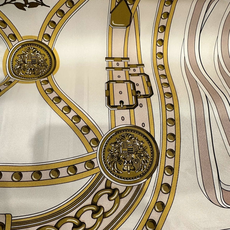 HERMES Grand Toula Silk Scarf, White Tone, With Box