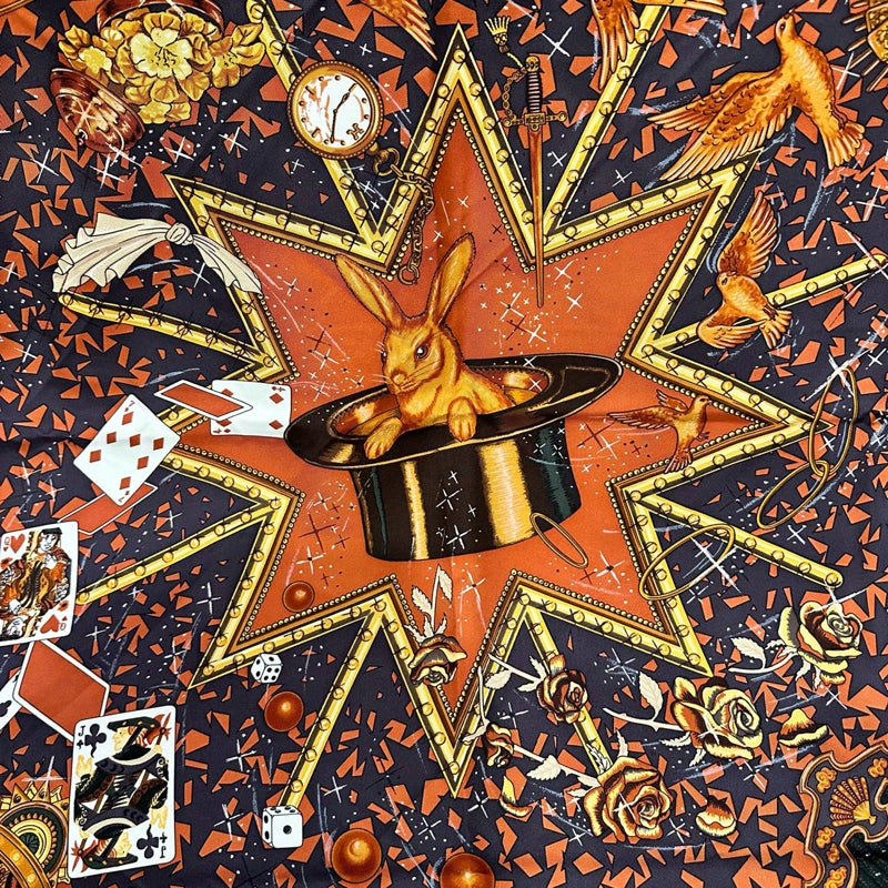 HERMES Carre 90 Silk Scarf Playing Cards Brown With Box