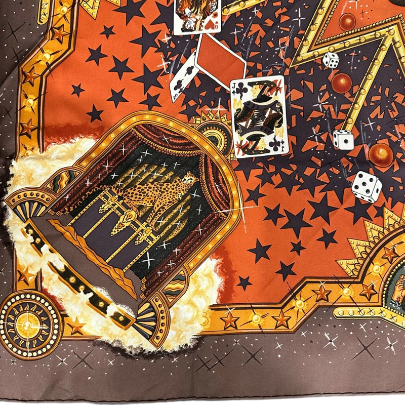 HERMES Carre 90 Silk Scarf Playing Cards Brown With Box