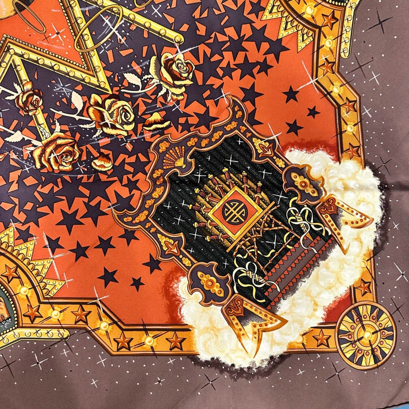 HERMES Carre 90 Silk Scarf Playing Cards Brown With Box